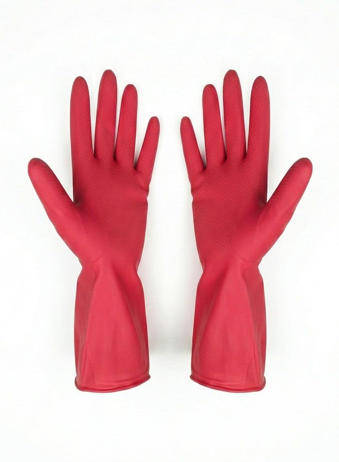 LADWA Pre-mium Household Rubber Hand gloves red Color (1 Pair) for Dishwashing, gardening, kitchen cleaning - Image 1